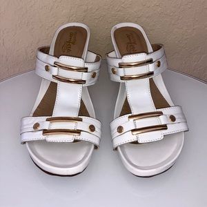 Strictly Comfort White and Gold Wedge Sandal